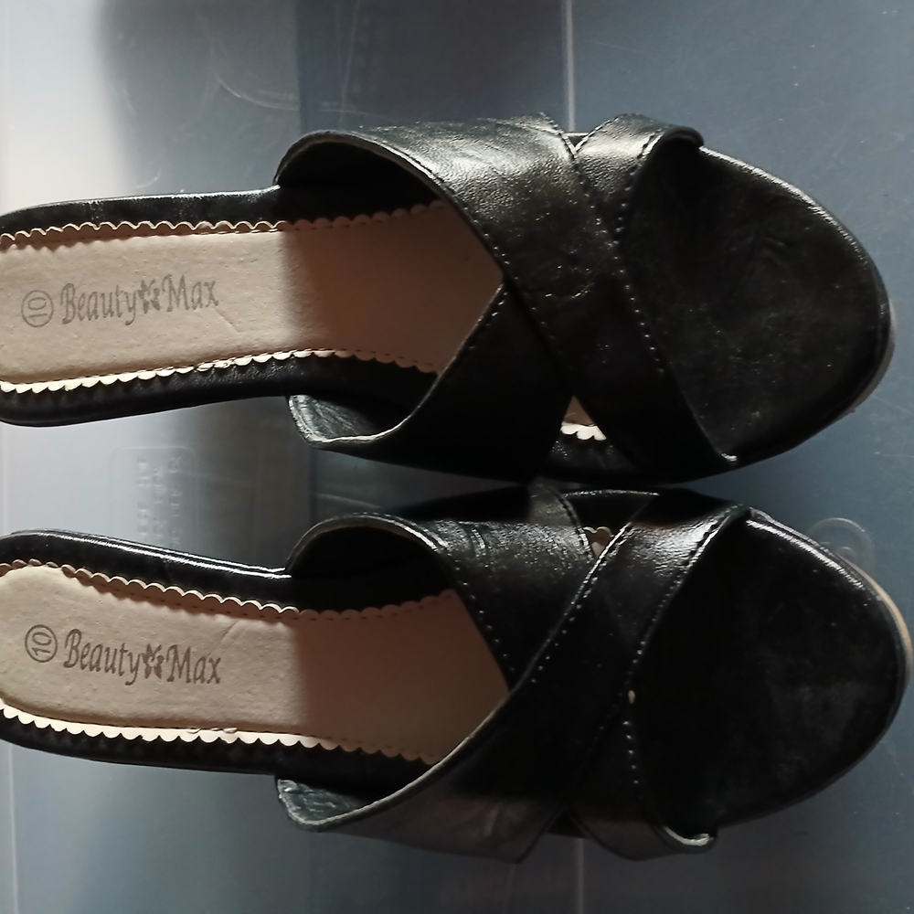 🌺🌼 Women's Black Slide Wedge Sandals
